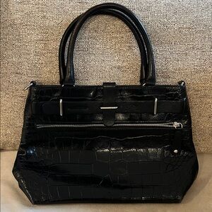 Furla Black Crocodile-Embossed Hand Bag